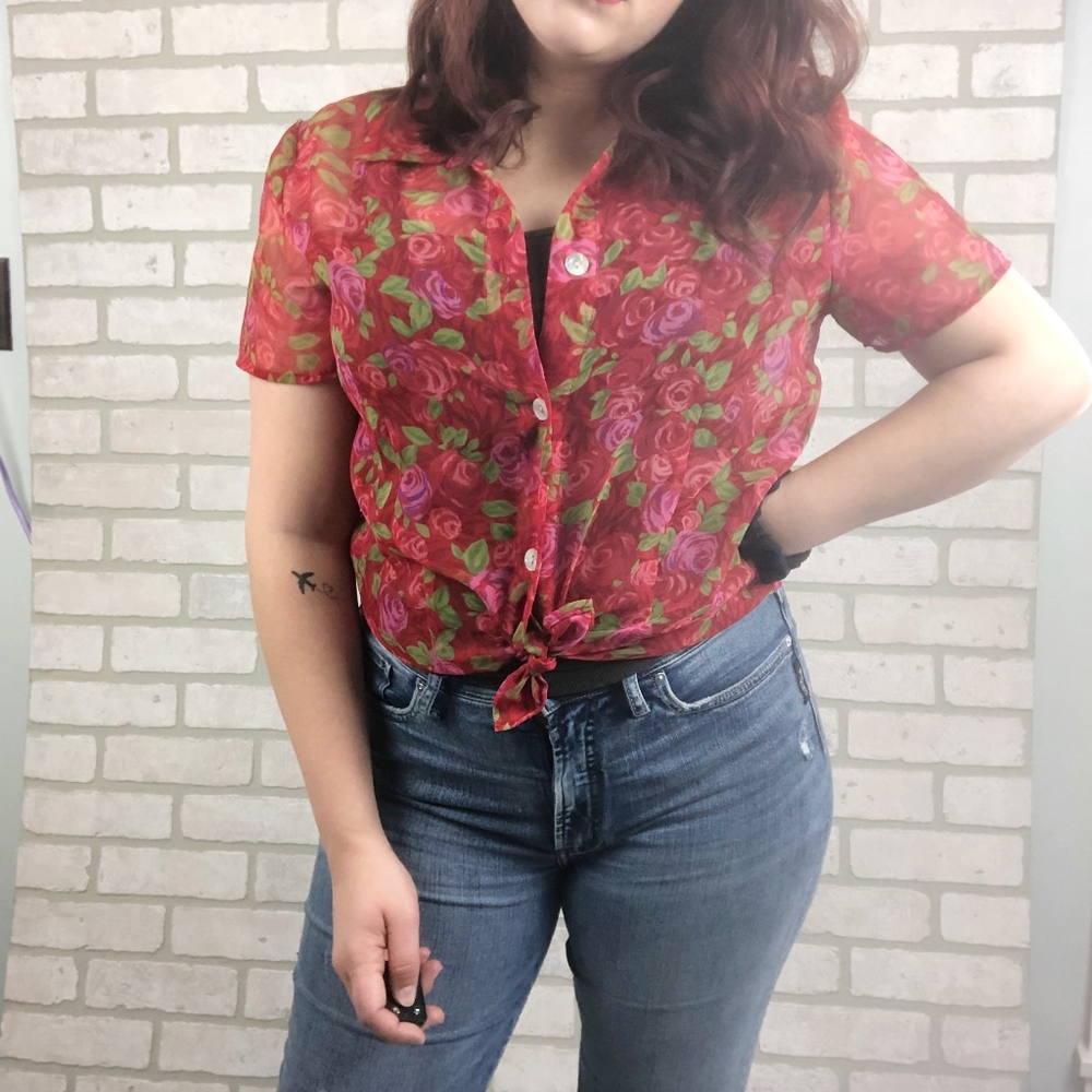 Vintage Miss Dorby Rose Button Up Shirt Size 12 M